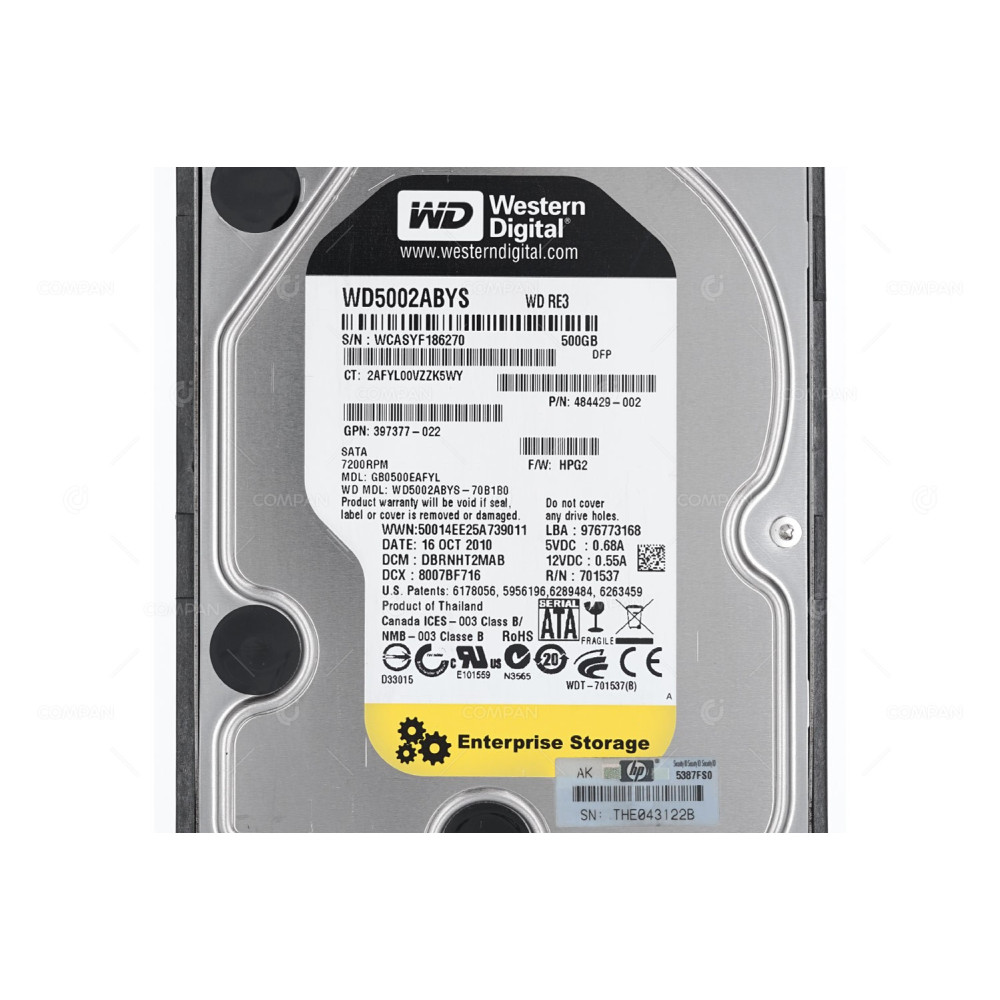 459319-001 HP HDD 500GB 7.2K SATA 3G 3.5" LFF HOT-SWAP
